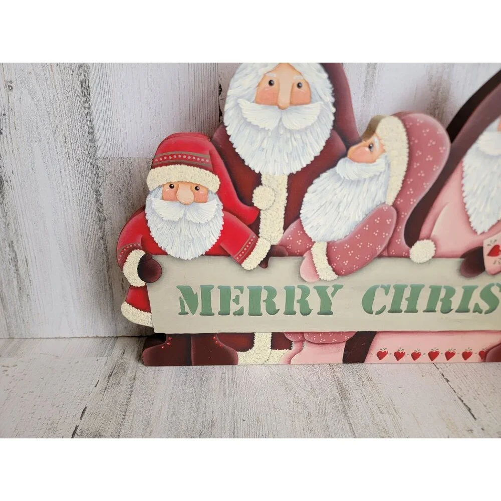 Vintage wooden Santa Claus Merry Xmas home‎ decor figure sign